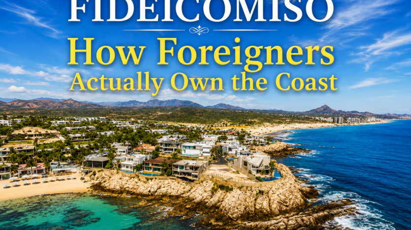 Fideicomiso How Foreigners Actually Own the Coast, aerial view of luxury beachfront villas in Los Cabos Mexico