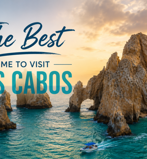 Aerial view of a Los Cabos beach during shoulder season showing clear skies and calm waters, the best time to visit Los Cabos