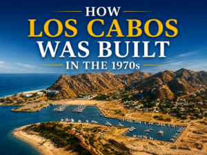 Líneas Aéreas de Cortés DC-3 aircraft on a Baja airstrip in the 1950s, showing how Los Cabos was built in the 1970s through early air connections