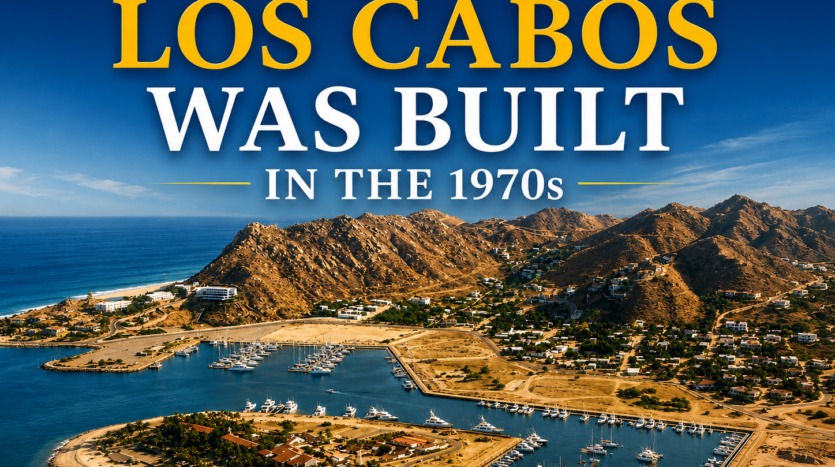 Líneas Aéreas de Cortés DC-3 aircraft on a Baja airstrip in the 1950s, showing how Los Cabos was built in the 1970s through early air connections