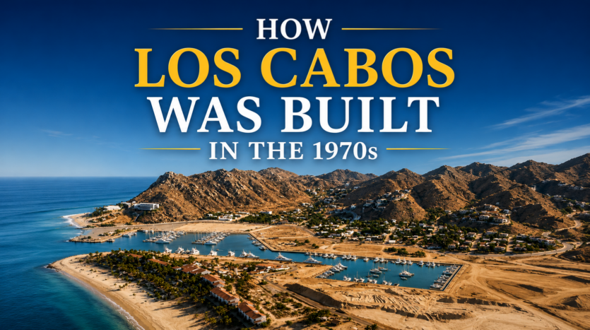 Líneas Aéreas de Cortés DC-3 aircraft on a Baja airstrip in the 1950s, showing how Los Cabos was built in the 1970s through early air connections