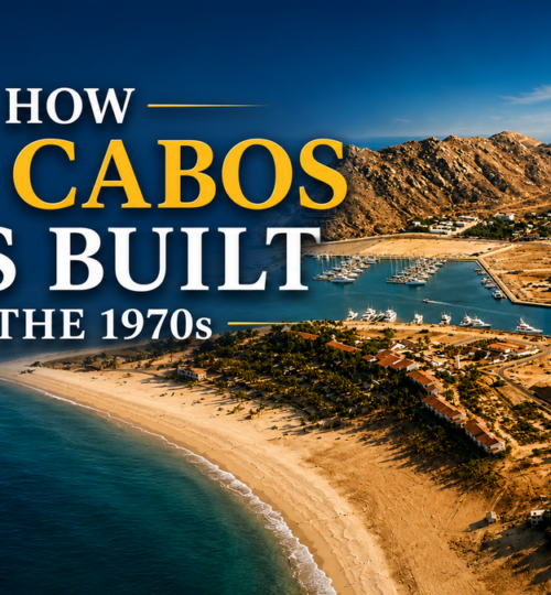 Líneas Aéreas de Cortés DC-3 aircraft on a Baja airstrip in the 1950s, showing how Los Cabos was built in the 1970s through early air connections
