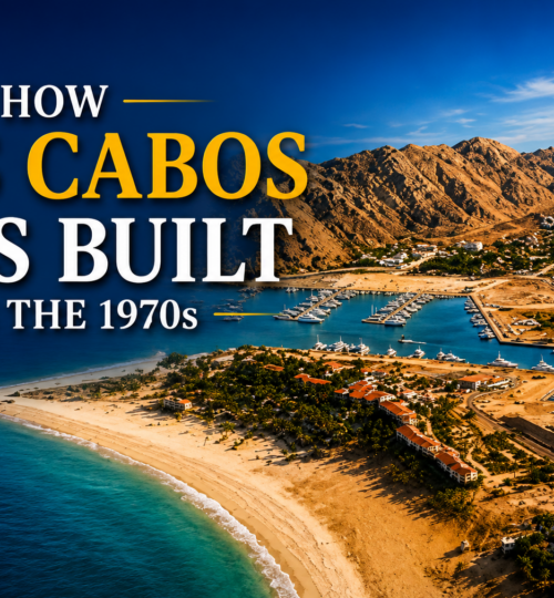 Líneas Aéreas de Cortés DC-3 aircraft on a Baja airstrip in the 1950s, showing how Los Cabos was built in the 1970s through early air connections