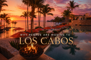 Aerial ocean view luxury home in Los Cabos showing why people are moving to Los Cabos for lifestyle and value