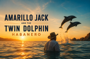 Archival view of the Twin Dolphin Hotel infinity pool and Santa María Bay, setting of the Amarillo Jack and the Twin Dolphin habanero legend