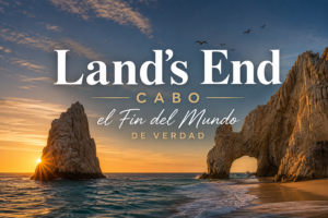 Vista aérea de Land's End Cabo con el Arco de Cabo San Lucas donde el Mar de Cortés se une al Pacífico, marcando el fin del continente americano