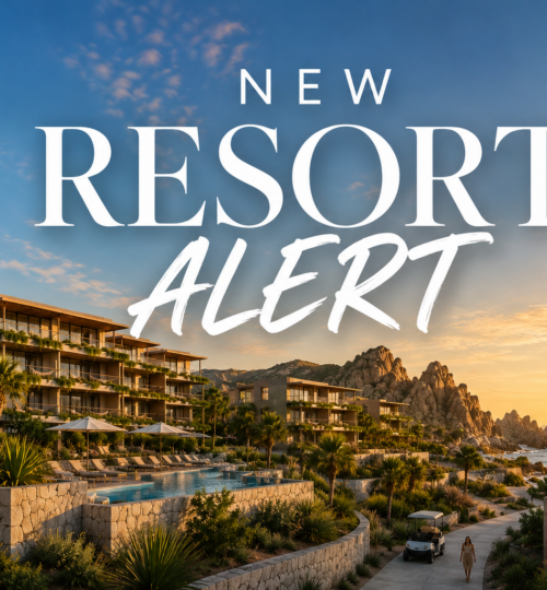 Cliffside aerial view of Quivira Los Cabos golf course overlooking the Pacific Ocean, setting of the new St. Regis Quivira Cabo luxury resort