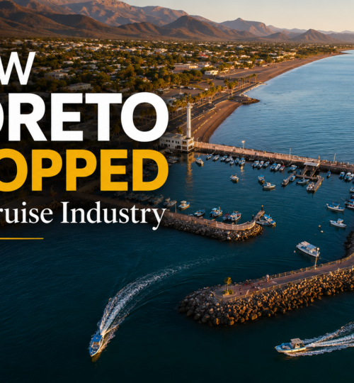 Aerial view of Bahía de Loreto National Park in Baja California Sur showing the protected waters where the Loreto cruise industry battle was fought and won