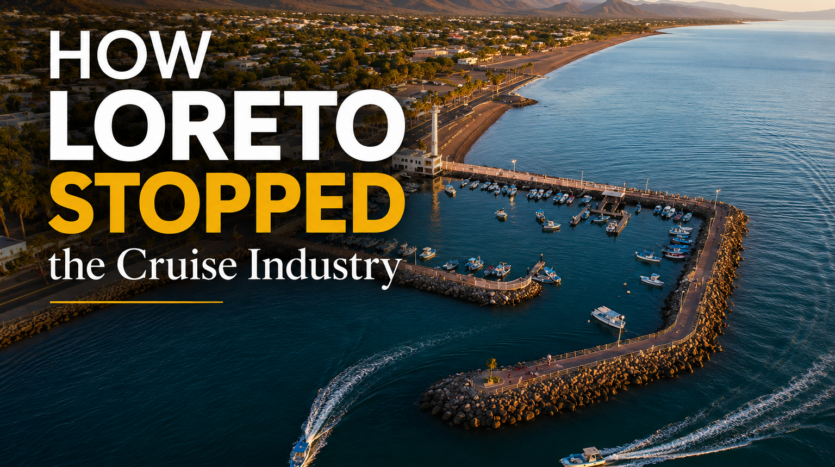 Aerial view of Bahía de Loreto National Park in Baja California Sur showing the protected waters where the Loreto cruise industry battle was fought and won