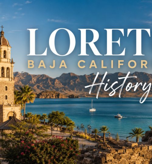Stone facade of Mission Loreto in Baja California Sur, the oldest permanent Spanish settlement in the Californias and centerpiece of Loreto Baja California history