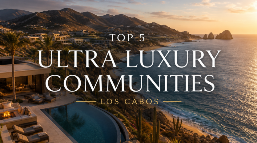 Aerial view of ultra luxury communities in Los Cabos including El Dorado, Chileno Bay, and Twin Dolphin along the corridor coastline of Baja California Sur