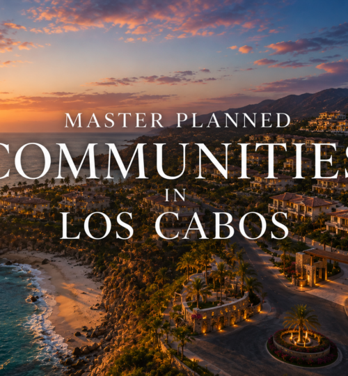 Aerial view of master planned communities in Los Cabos including Querencia, Quivira, and Palmilla along the Corridor and Pacific coastline of Baja California Sur
