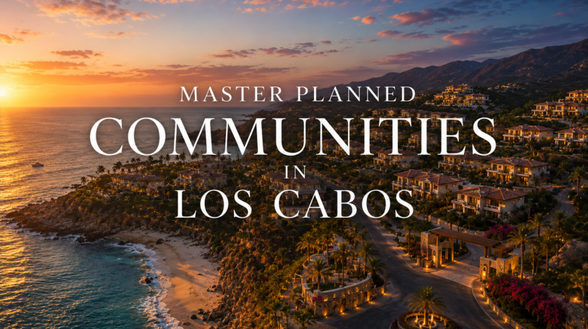 Aerial view of master planned communities in Los Cabos including Querencia, Quivira, and Palmilla along the Corridor and Pacific coastline of Baja California Sur