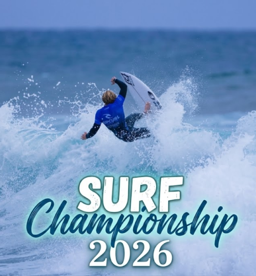 Surfer riding the mechanical left pointbreak at Playa Monumentos during the BCS State Surf Championship 2026 in Los Cabos Baja California Sur
