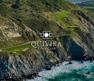 Aerial view of Quivira Los Cabos showing the Jack Nicklaus cliffside golf course fairways and Pacific Ocean coastline at Land's End in Cabo San Lucas
