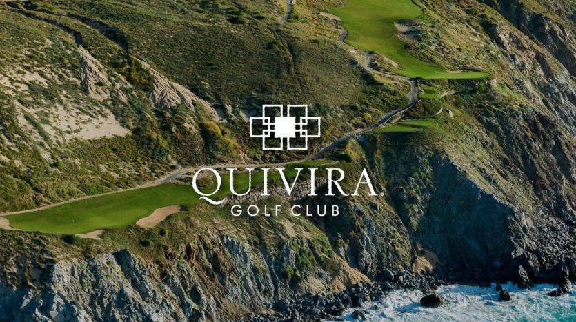 Aerial view of Quivira Los Cabos showing the Jack Nicklaus cliffside golf course fairways and Pacific Ocean coastline at Land's End in Cabo San Lucas