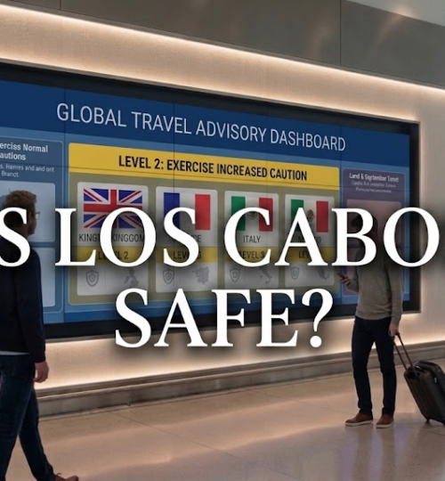 Tourists and expats enjoying the secure beachfront corridor of Los Cabos showing why the answer to is Los Cabos safe is yes for the major tourist areas in 2026