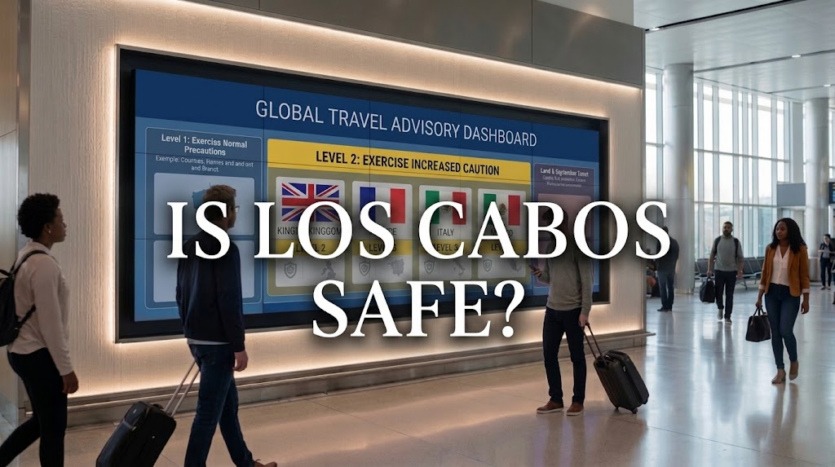 Tourists and expats enjoying the secure beachfront corridor of Los Cabos showing why the answer to is Los Cabos safe is yes for the major tourist areas in 2026